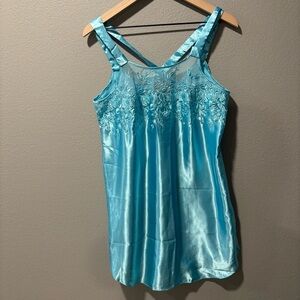 Delicates Size M Lingerie Slip Dress Nightgown Liquid Satin Blue Women's